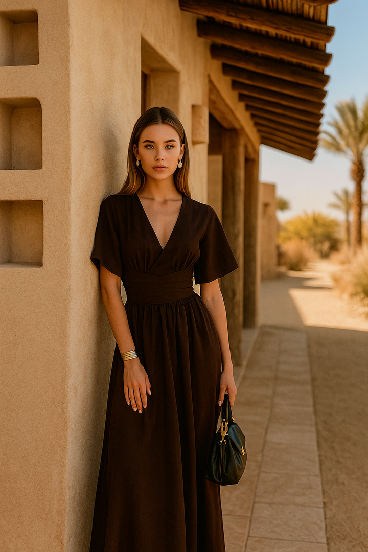 Elisa uzun elbise - kahve