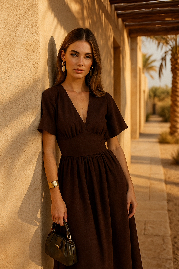 Elisa uzun elbise - kahve