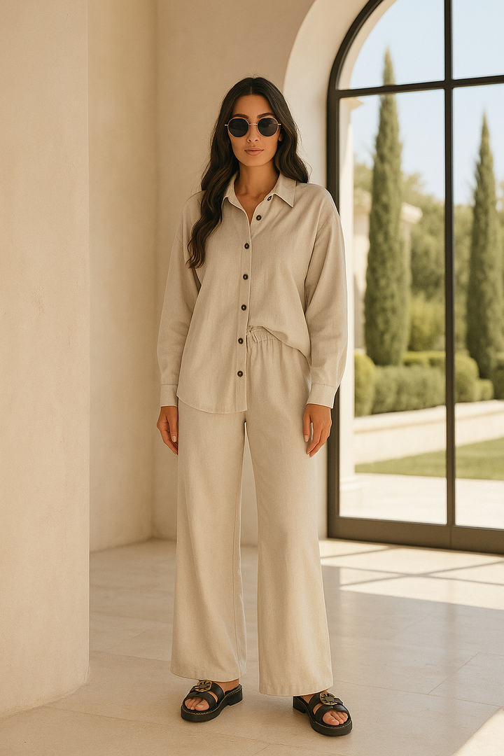 Natura Ease – Keten Gömlek Pantolon Takım - Kırık Beyaz