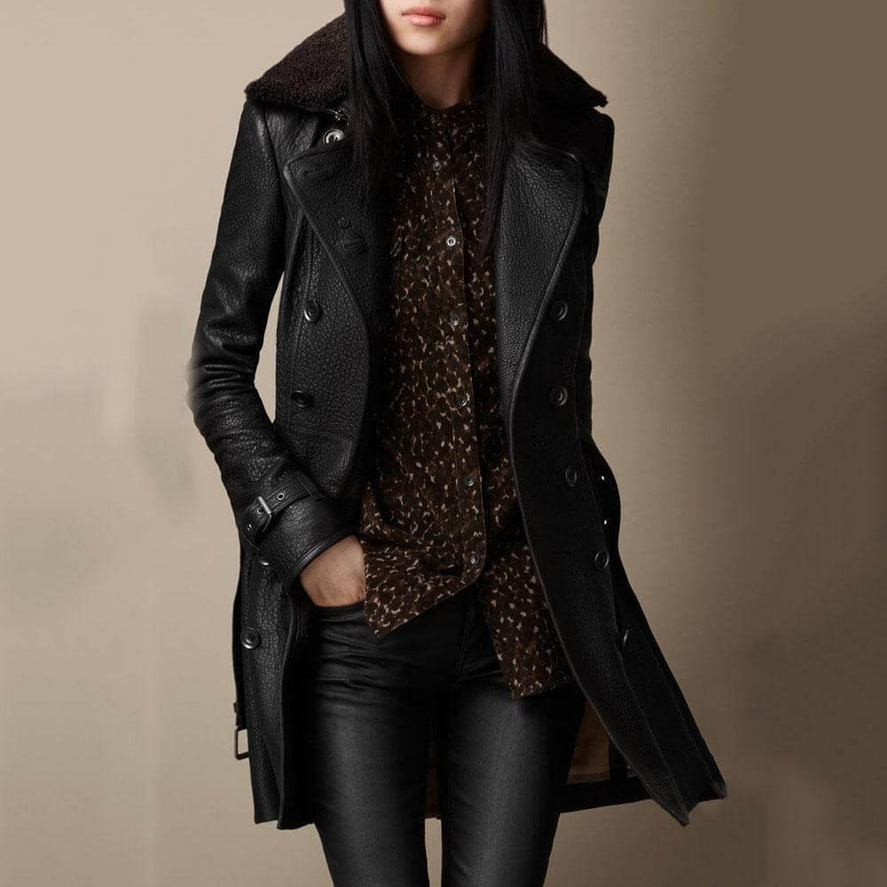Elegant 3/4 Leather Coat – Luxury Outerwear for Stylish Looks