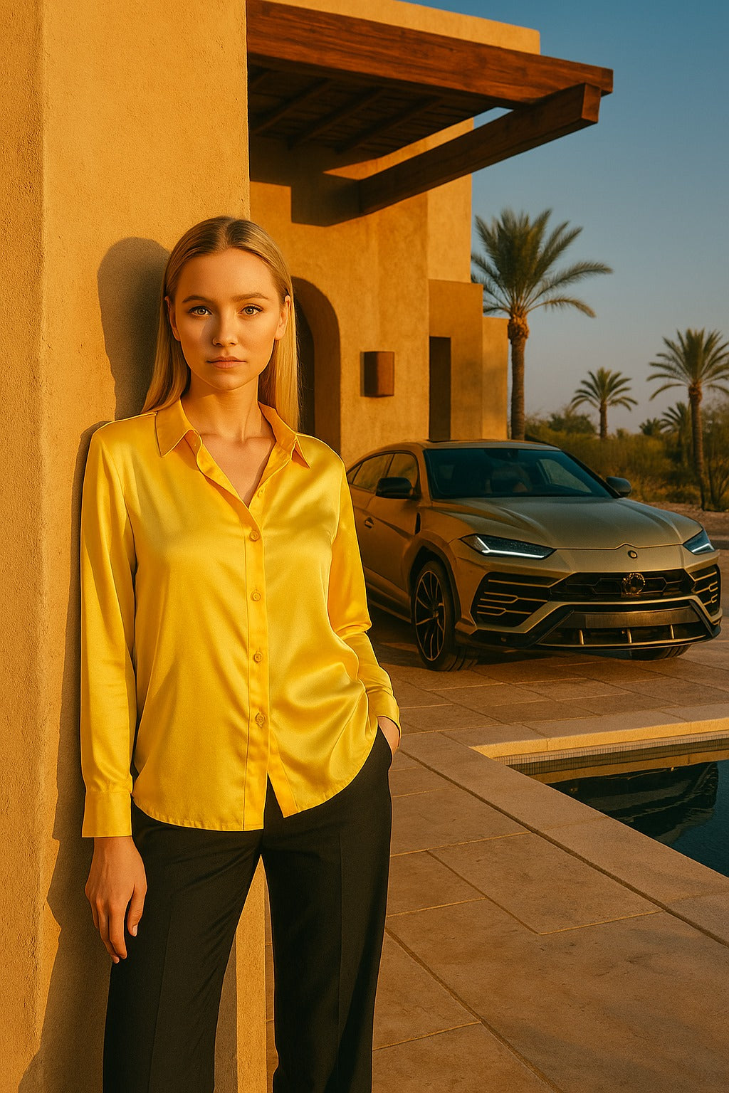 Saten Yildiz Bluz - Sari