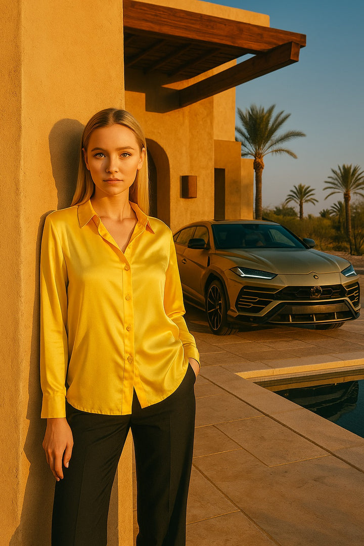 Saten Yildiz Bluz - Sari